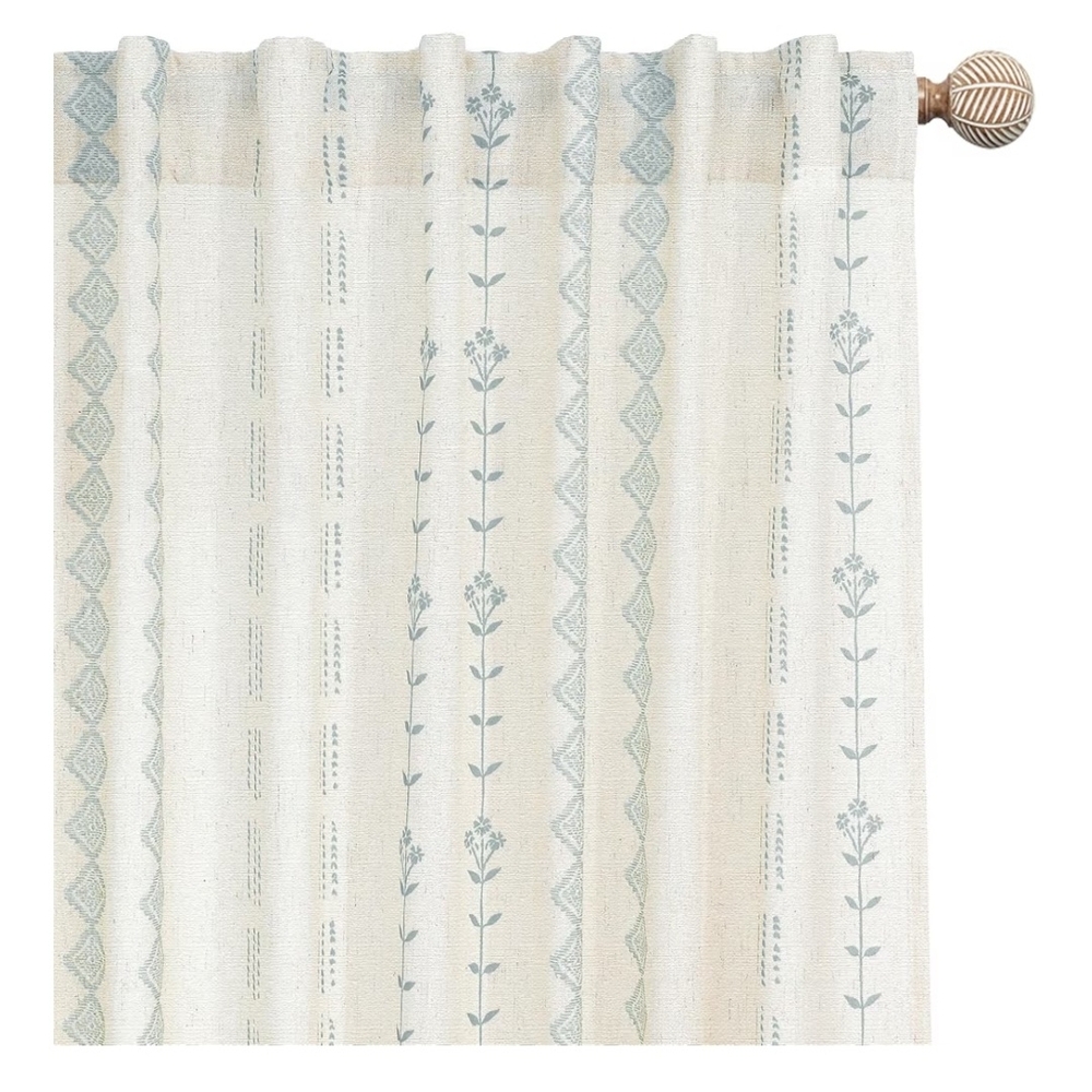 Coastal Sheer Curtains in Light Blue and White - Picture 2 of 4